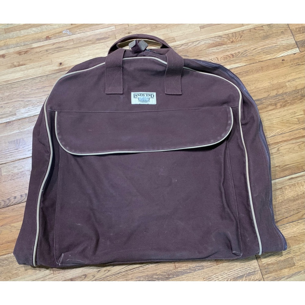 Lands End Square Rigger Garment Bag Brown Canvas Vintage Retro Travel Minimalist